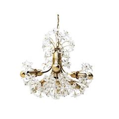 Impressive Gilded Brass and Crystal Glass Flower Chandelier, 1960s