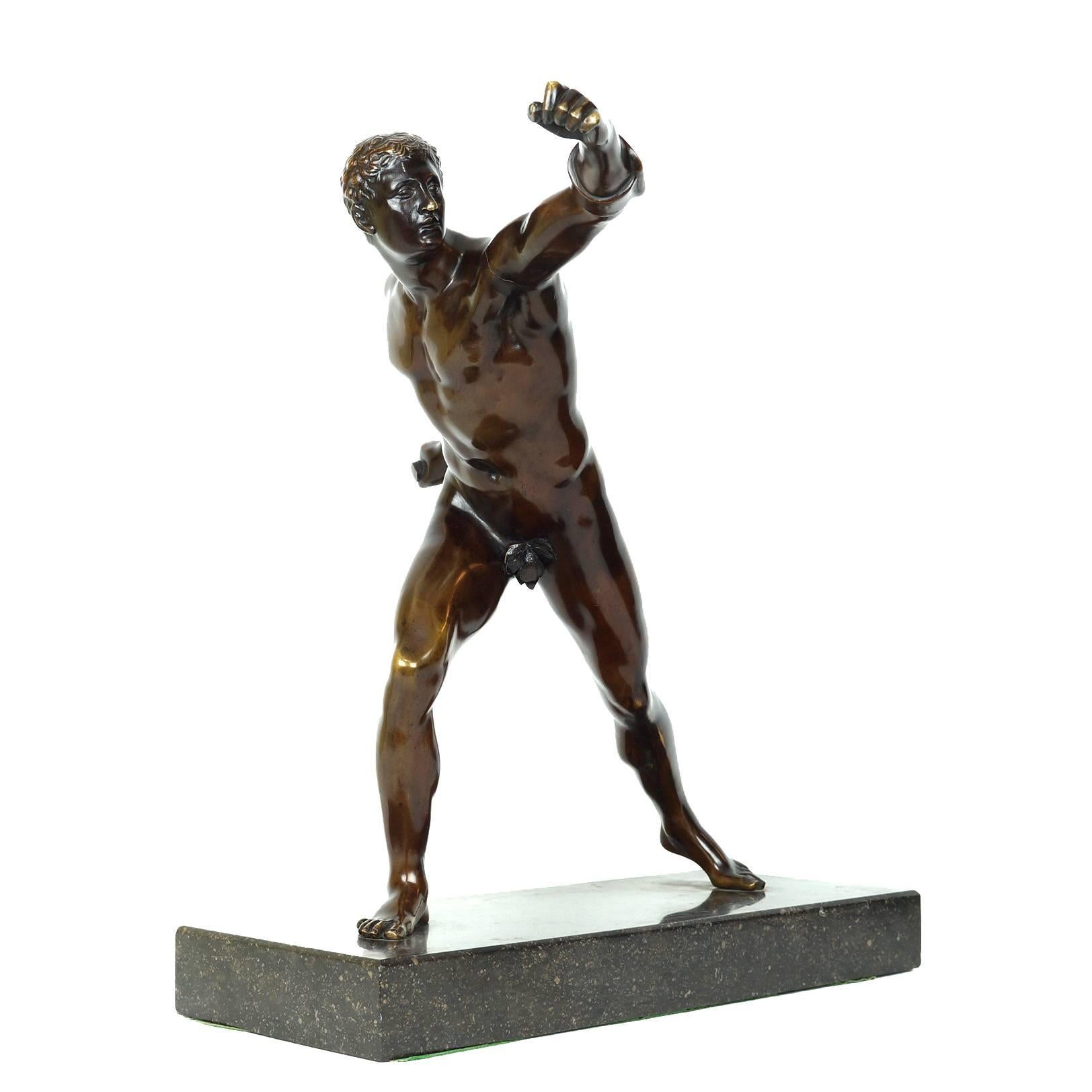 Patinated Bronze Figure of a Standing Wrestler on Marble Base Morreau, France