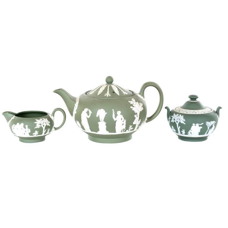 Green Wedgwood Jasperware Tea Set at 1stDibs