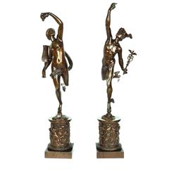 Fantastic Pair of Patinated Bronze Figures of Mercury and Fortuna