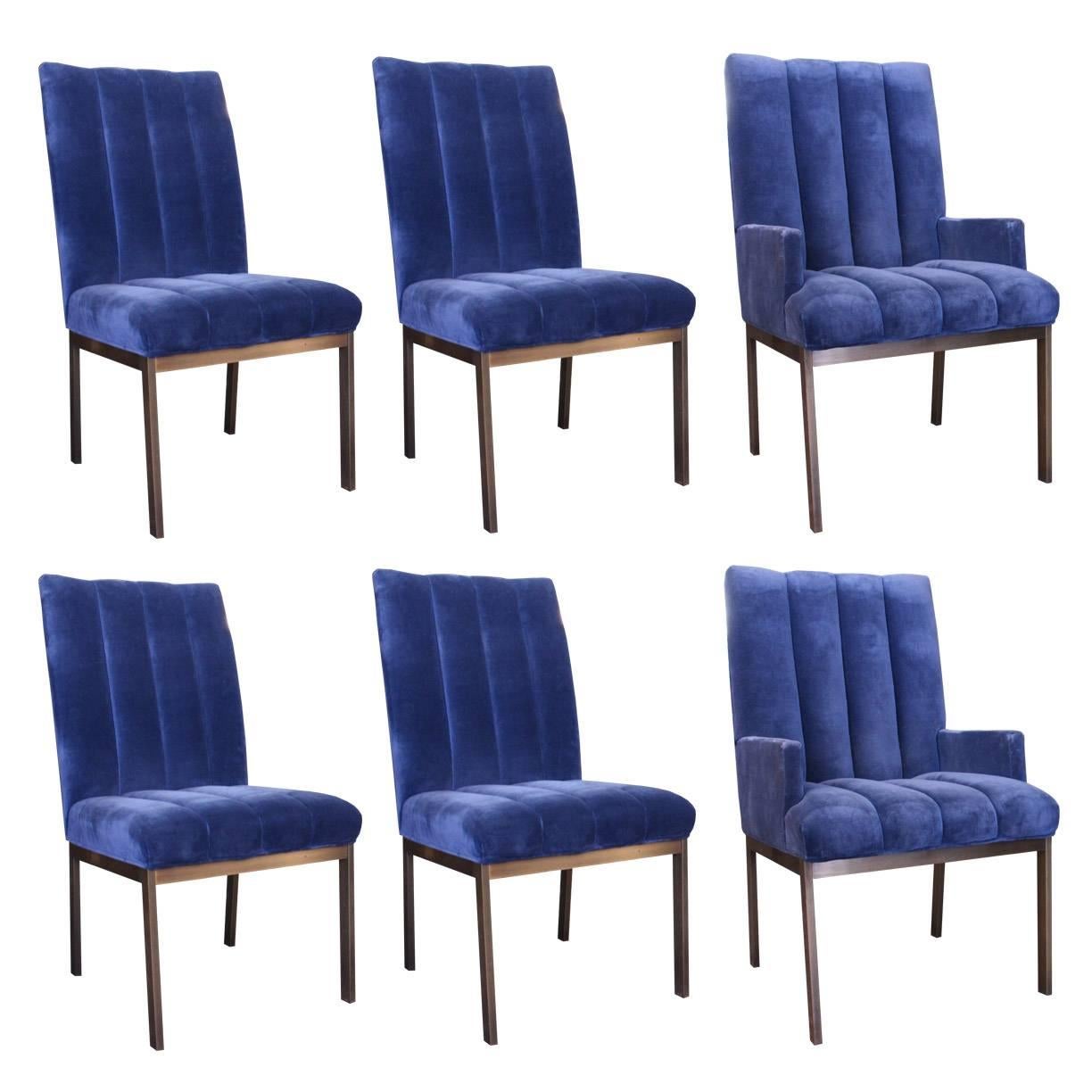 Set of Six Velvet Dining Chairs by DIA