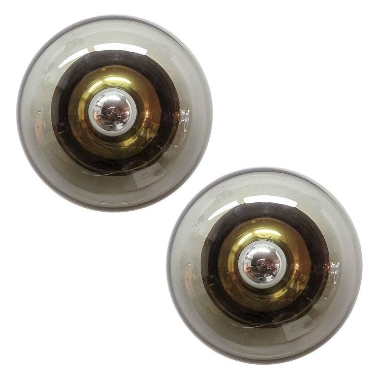 Pair of Smoked Glass Wall Lights at 1stdibs