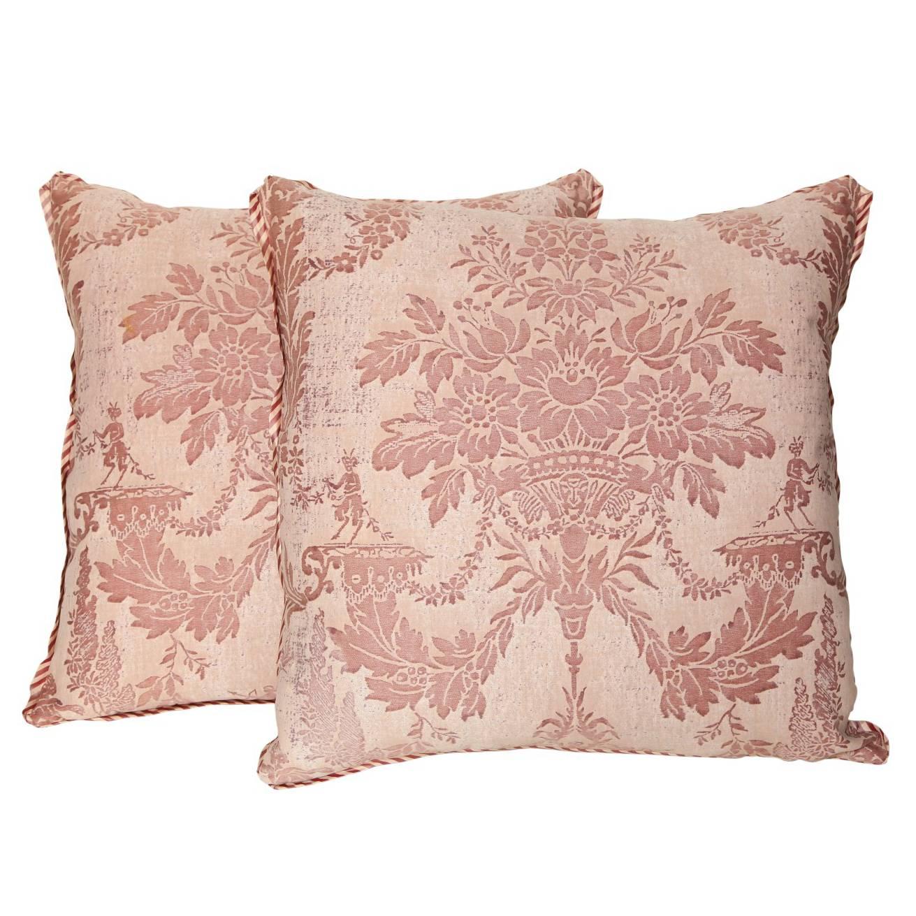 Pair of Vintage Fortuny Fabric Cushions in the Boucher Pattern