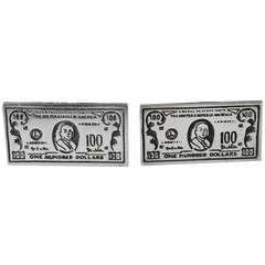 Vintage Sterling $100 Dollar Bill Cuff Links