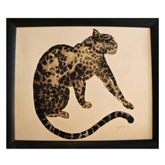 1920s Drawing by Georges Lucien Guyot, "Lurking Spotted Panther"