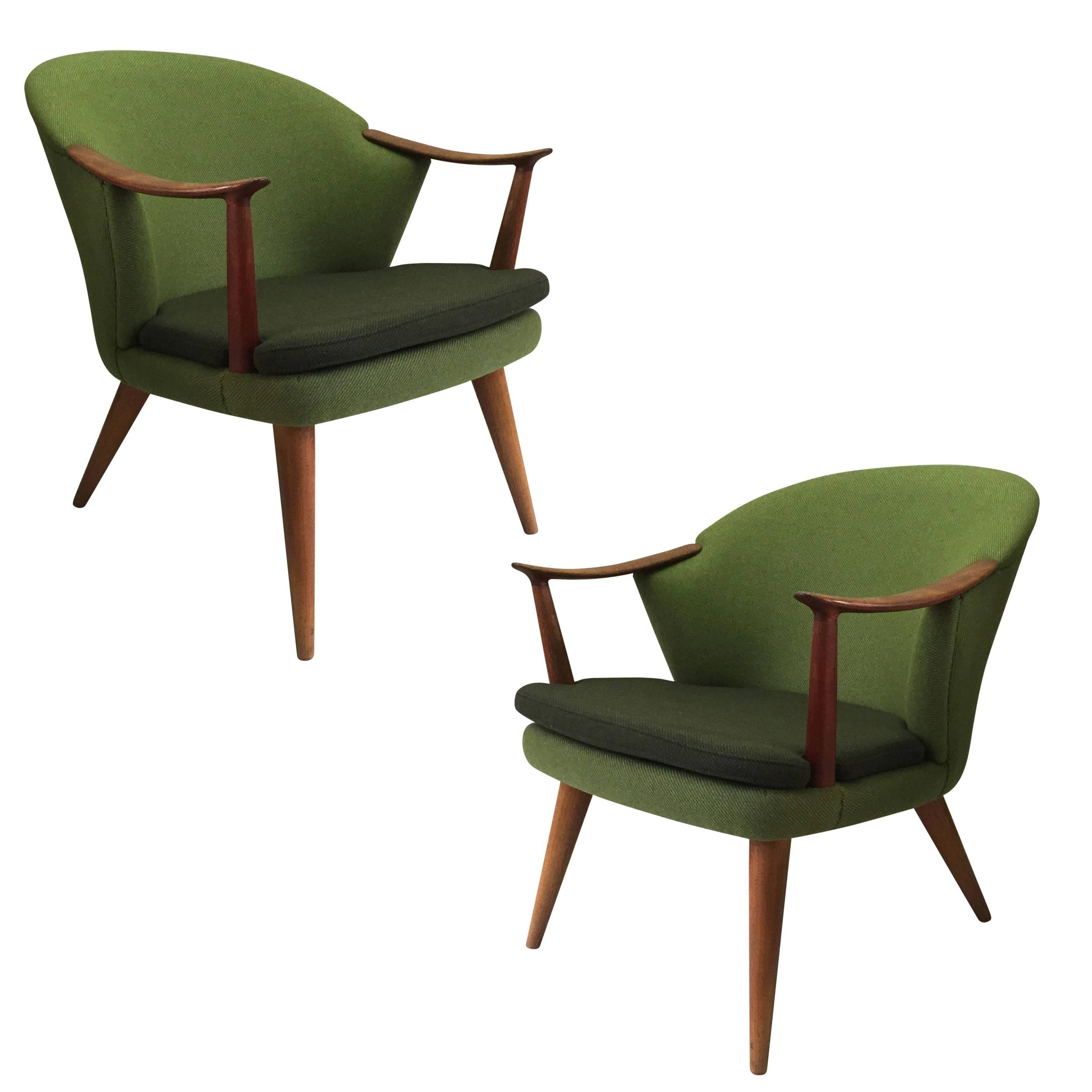Per Langlo Midcentury Armchair in Teak and Wool Upholstery, Norway, 1950s