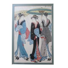 Vintage Japanese Wood Block Print, Later Reprint, circa 1990s
