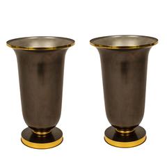 Pair of Gunmetal and Brass Urn Form Lamps