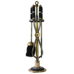 Set of Art Deco Brass Fireplace Tools on Stand with Bakelite Detail 8