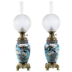 Antique Pair of Meiji Cloisonné Lamps with French Ormolu Fittings