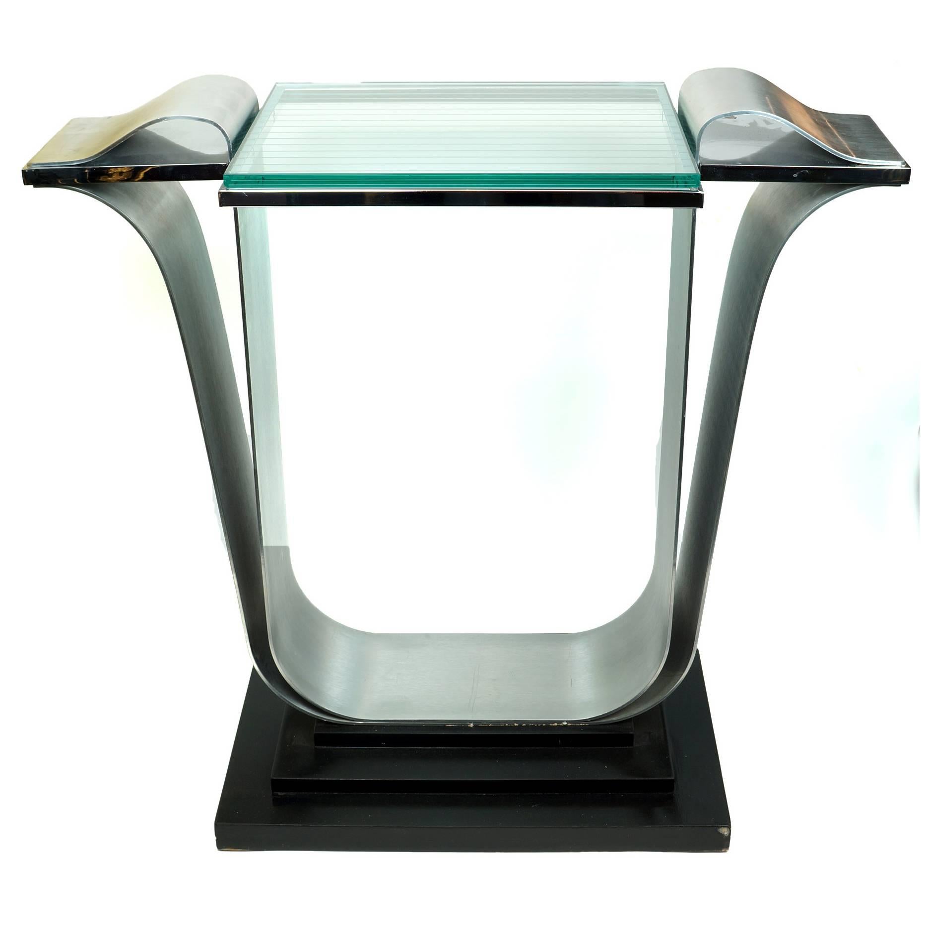 Glass and Brushed Steel Console Table by Jay Spectre