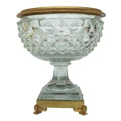 Crystal and Bronze Round Footed Centerpiece Bowl with Deep Diamond Cut Body