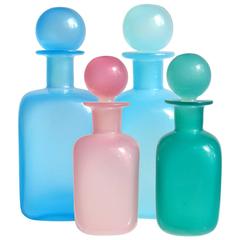 Vintage Archimede Seguso Murano Opal Pink, Green, Blue Italian Art Glass Bottles