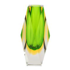 Mandruzzato Lime Green and Yellow Faceted Sommerso Vase