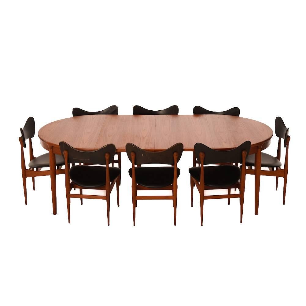 Danish Modern Dining Table with Eight Dining Chairs