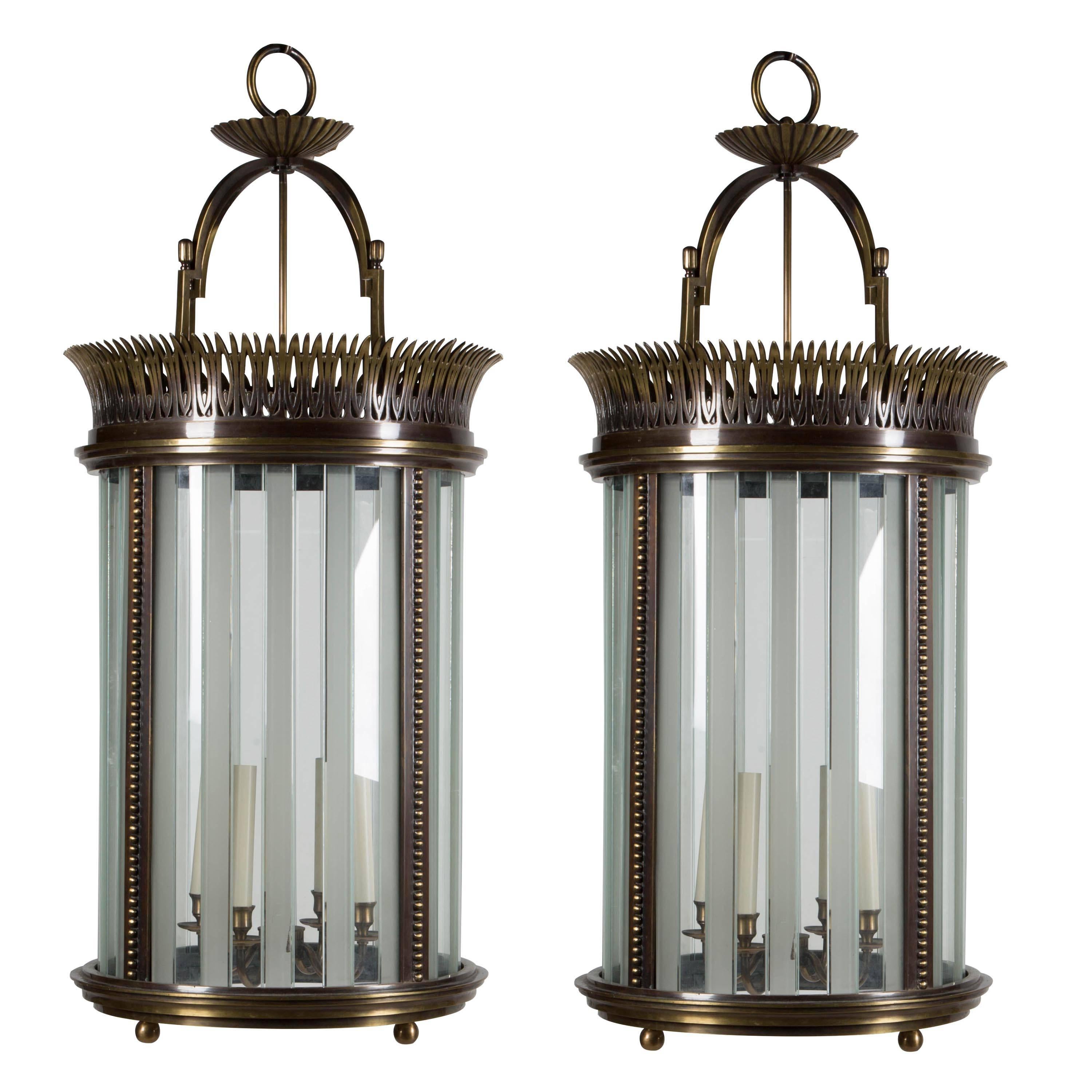Pair of Large Egyptian Revival Bronze Lanterns