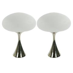 Vintage Pair of Mid-Century Modern Chrome Laurel Mushroom Table Lamps