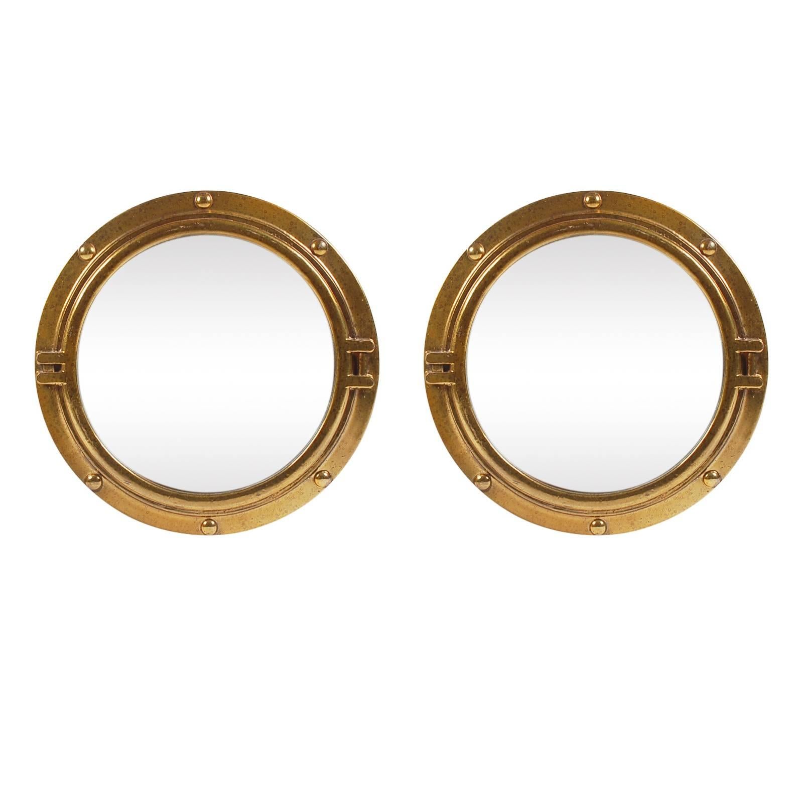 Hollywood Regency Brass Color Porthole Wall Mirrors