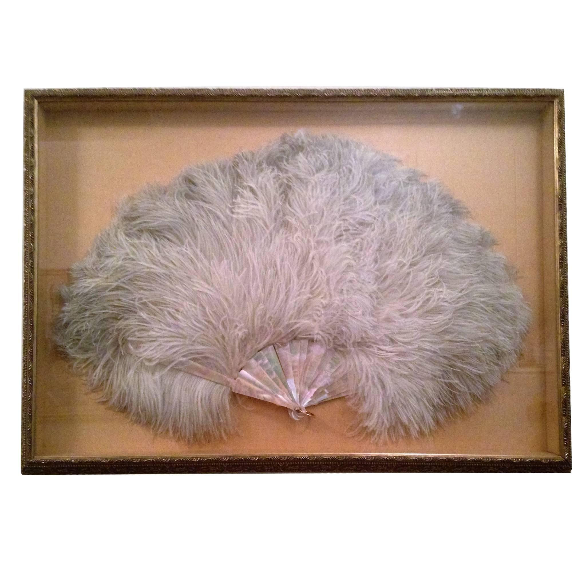 Tiffany & Company Ostrich Feathers and Mother-of-Pearl Fan in Silver Leaf Frame For Sale
