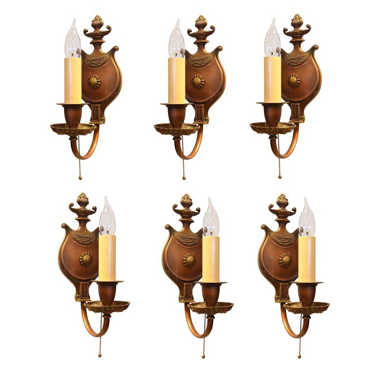 Cast Bronze Single Candle Neoclassical Sconce Set For Sale at 1stdibs