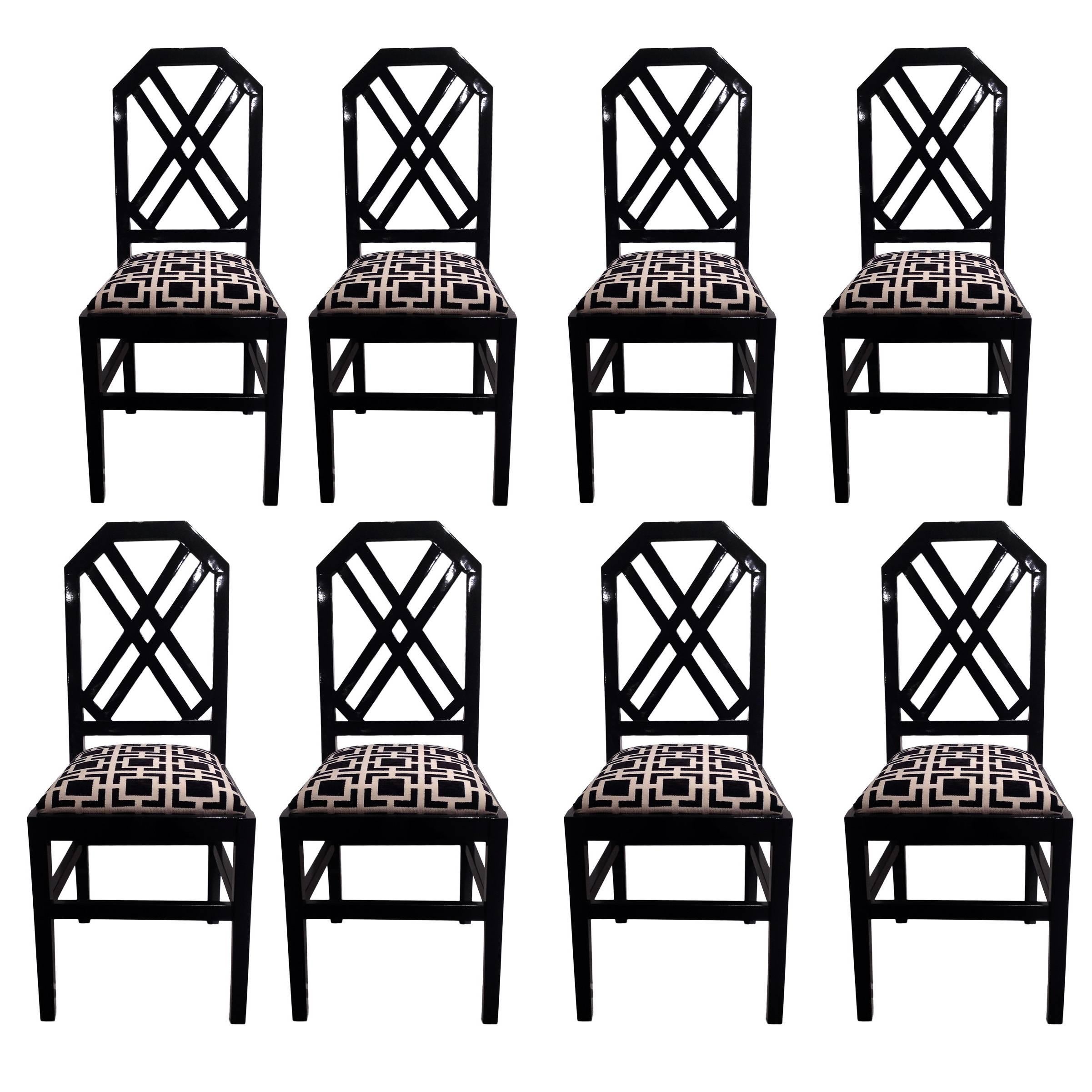 Set of Eight Black Lacquered 1970s Chairs
