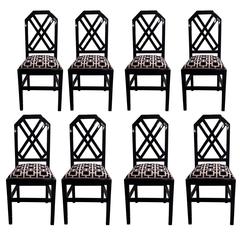 Set of Eight Black Lacquered 1970s Chairs