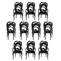 Ten Incredible Phyllis Morris Black Lacquer Art Deco Dining Chairs