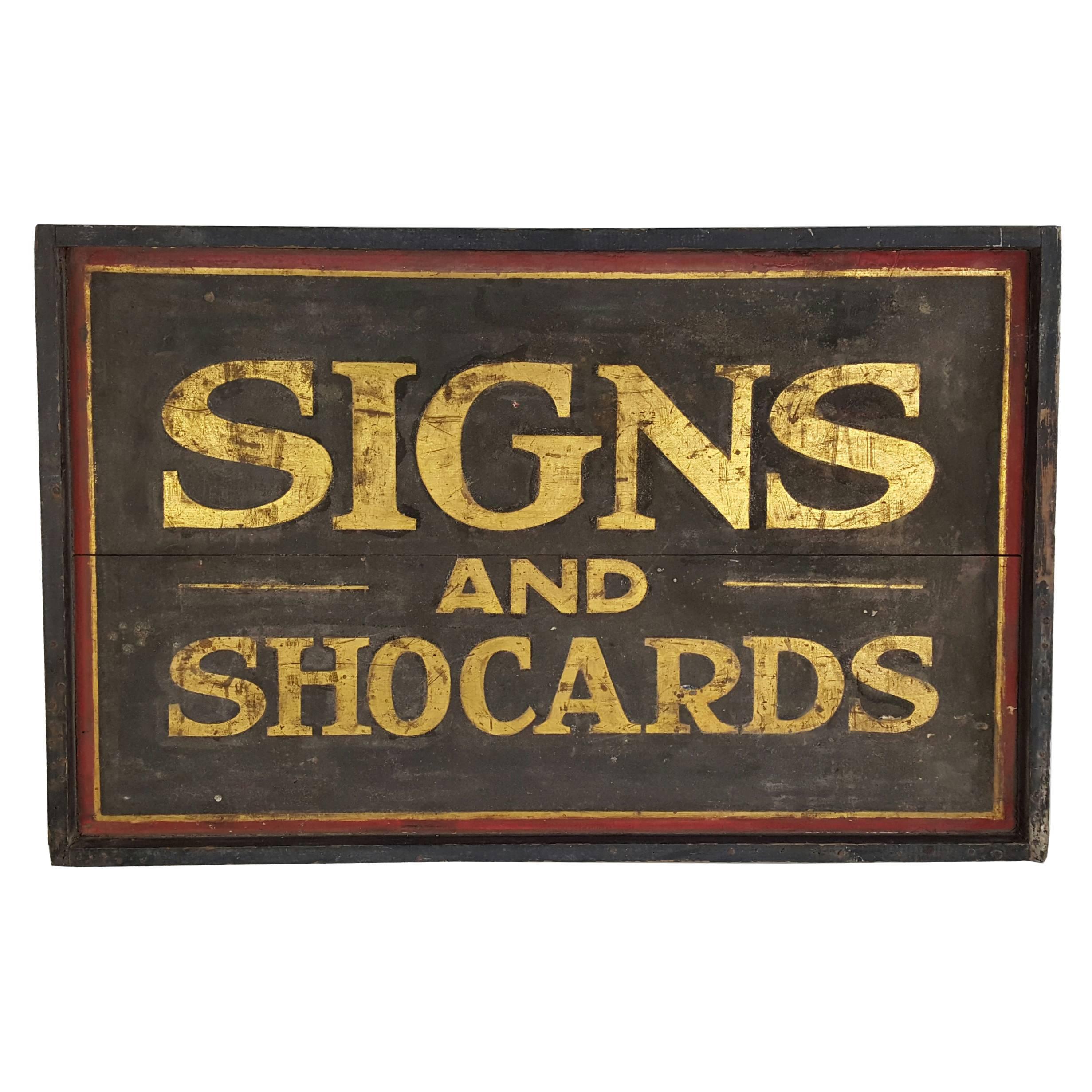 19th Century Sand Painted Trade Sign, "SIGNS AND SHOCARDS"