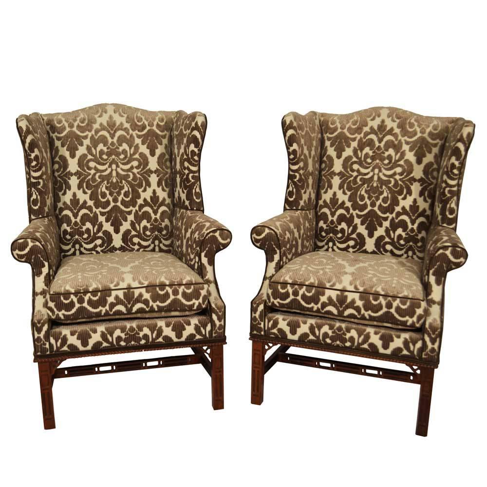 Pair of Chippendale Wing Chairs For Sale