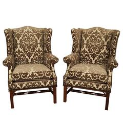 Vintage Pair of Chippendale Wing Chairs