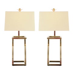 Restored Pair of Stylish Vintage Brass Z-Form Lamps
