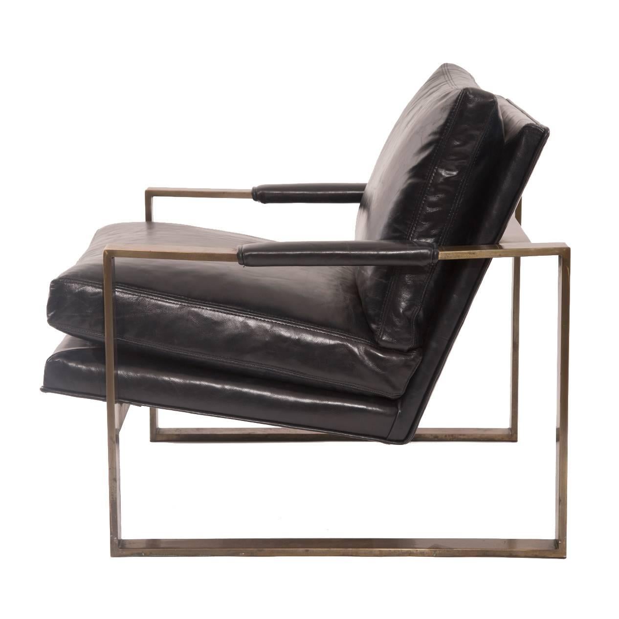 Rare Bronze and Leather Lounge Chair by Milo Baughman