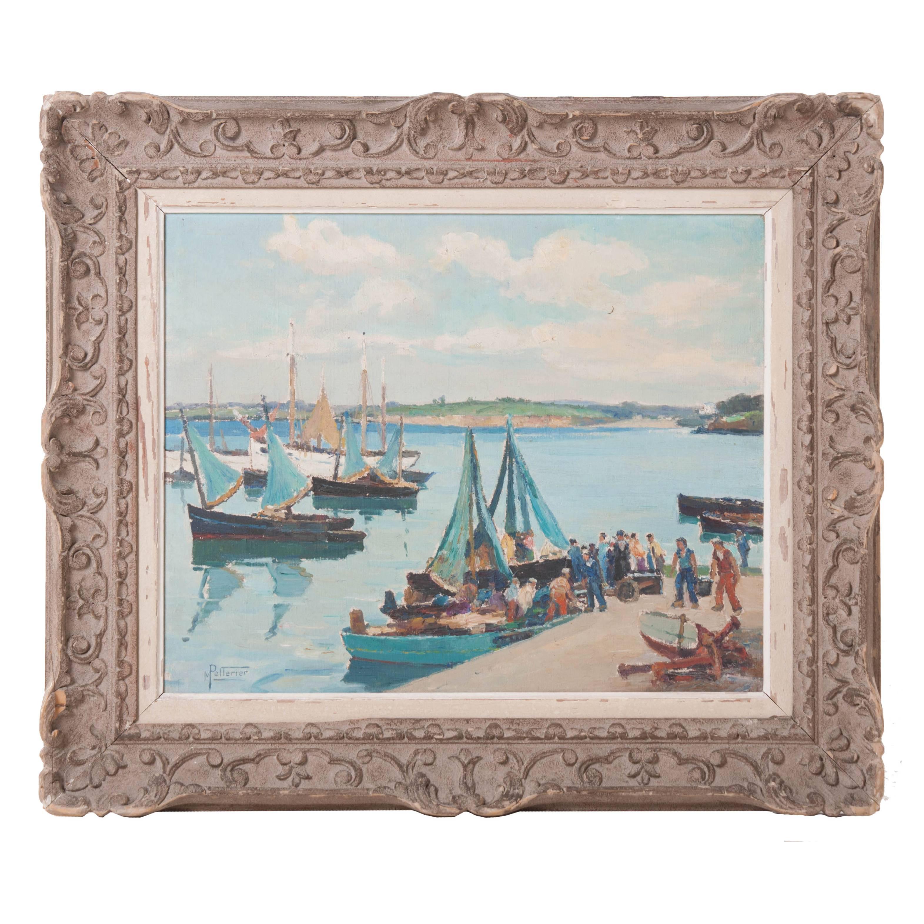 "Return from Fishing" Framed Oil on Canvas