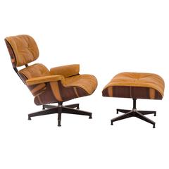 Custom Butterscotch Leather and Rosewood Eames Lounge Chair and Ottoman