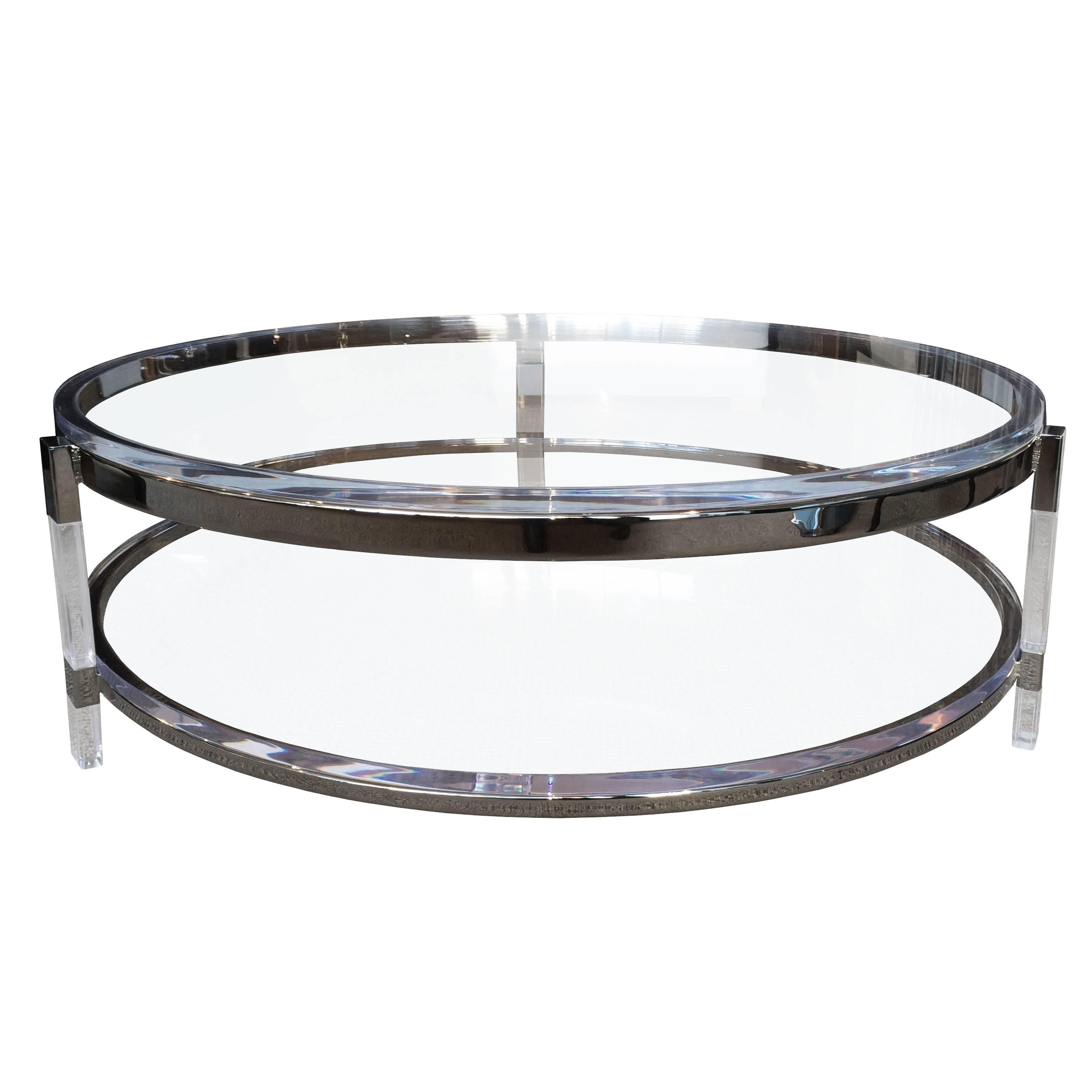 Round Coffee Table in Lucite, Nickel by Charles Hollis Jones, Metric Collection For Sale