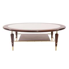 Fabulous Walnut Laminate and Brass Cocktail Table 6