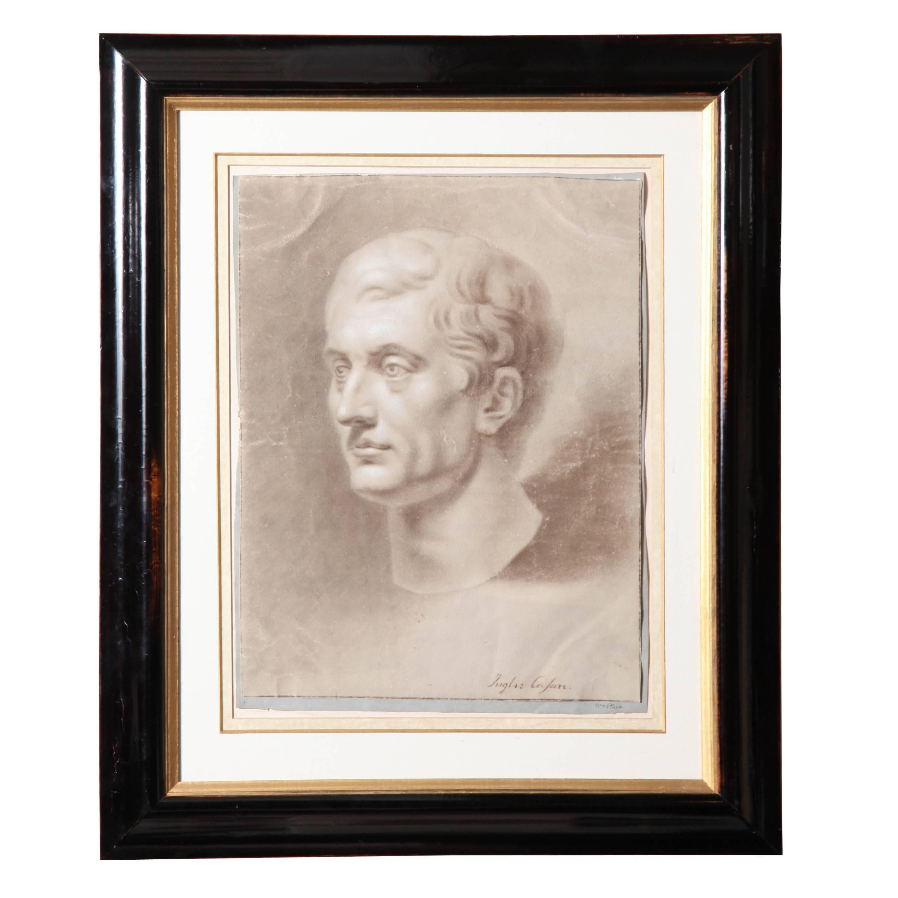 Sepia Drawing of a Caesar in an Ebonized Frame For Sale