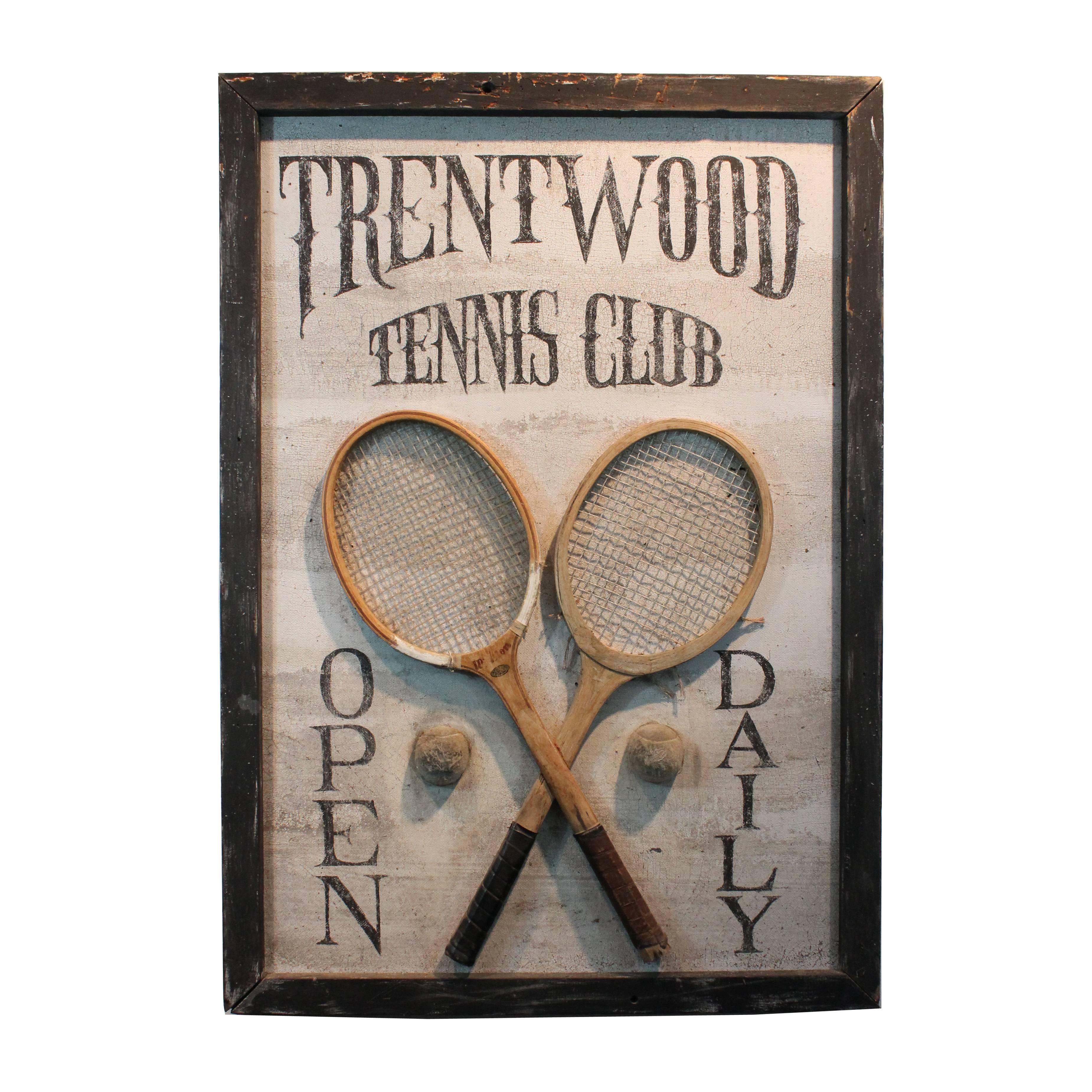 Folk Art Hand-Painted Large-Scale Tennis Club Sign For Sale