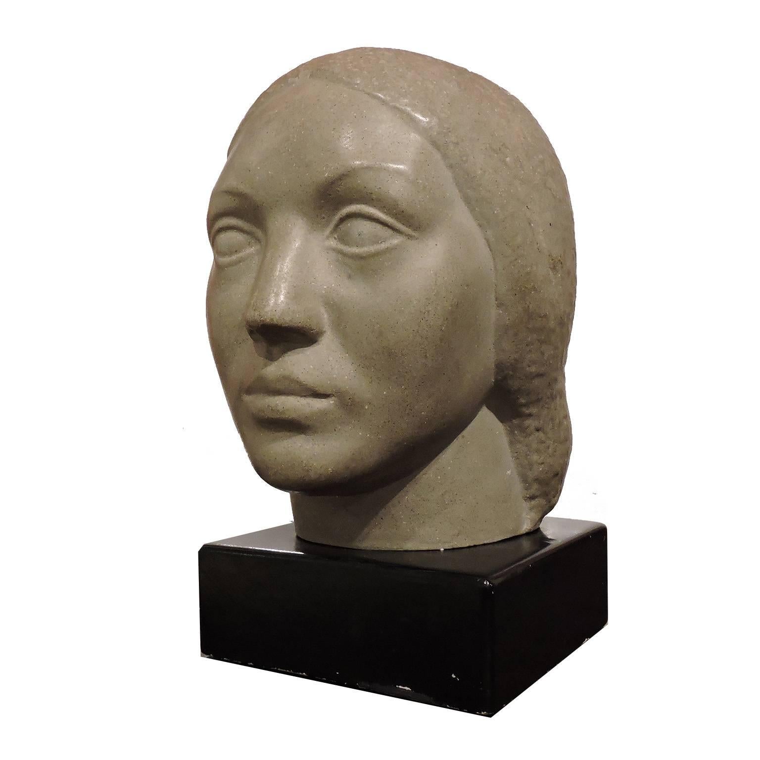 Dramatic Humbert Albrizio Carved Stone Head of a Woman, circa 1948