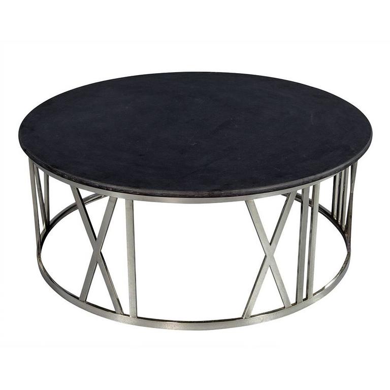 Round Stone Top Cocktail Table For Sale at 1stdibs
