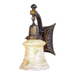 Cast Brass Federal Sconce with Signed Quezal Threaded Shade