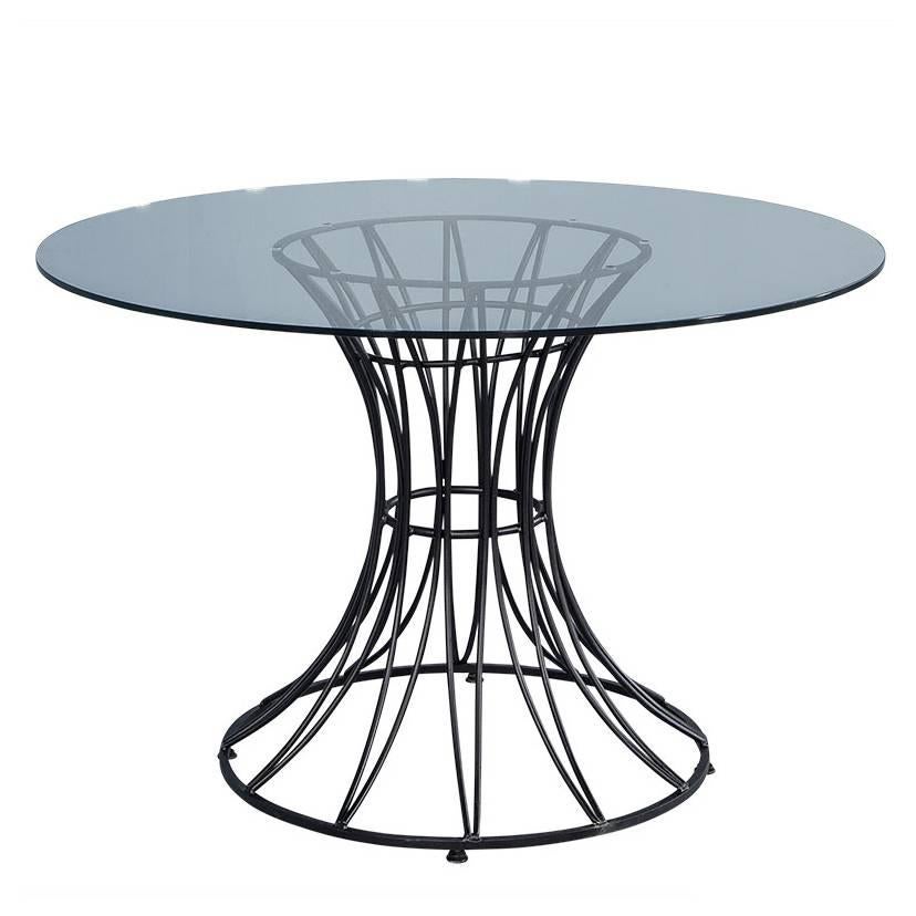 Glass and Iron Star Burst Pedestal Occasional Table