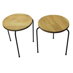 Pair of Stacking Wrought Iron and Birch Side Tables