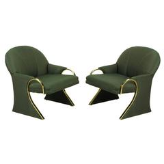Uncommon Brass and Upholstered Art Deco Revival Lounge Chairs 11