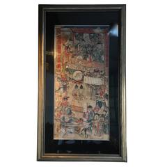 19th Century Chinese Hand-Painted Folk Tale of a "Slave Market" on Paper
