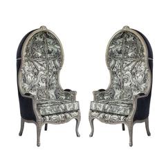 Pair of Carrocel Custom Louis XV Marbled Porter Chairs
