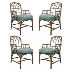 Set of Four Rattan and Leather McGuire Chairs
