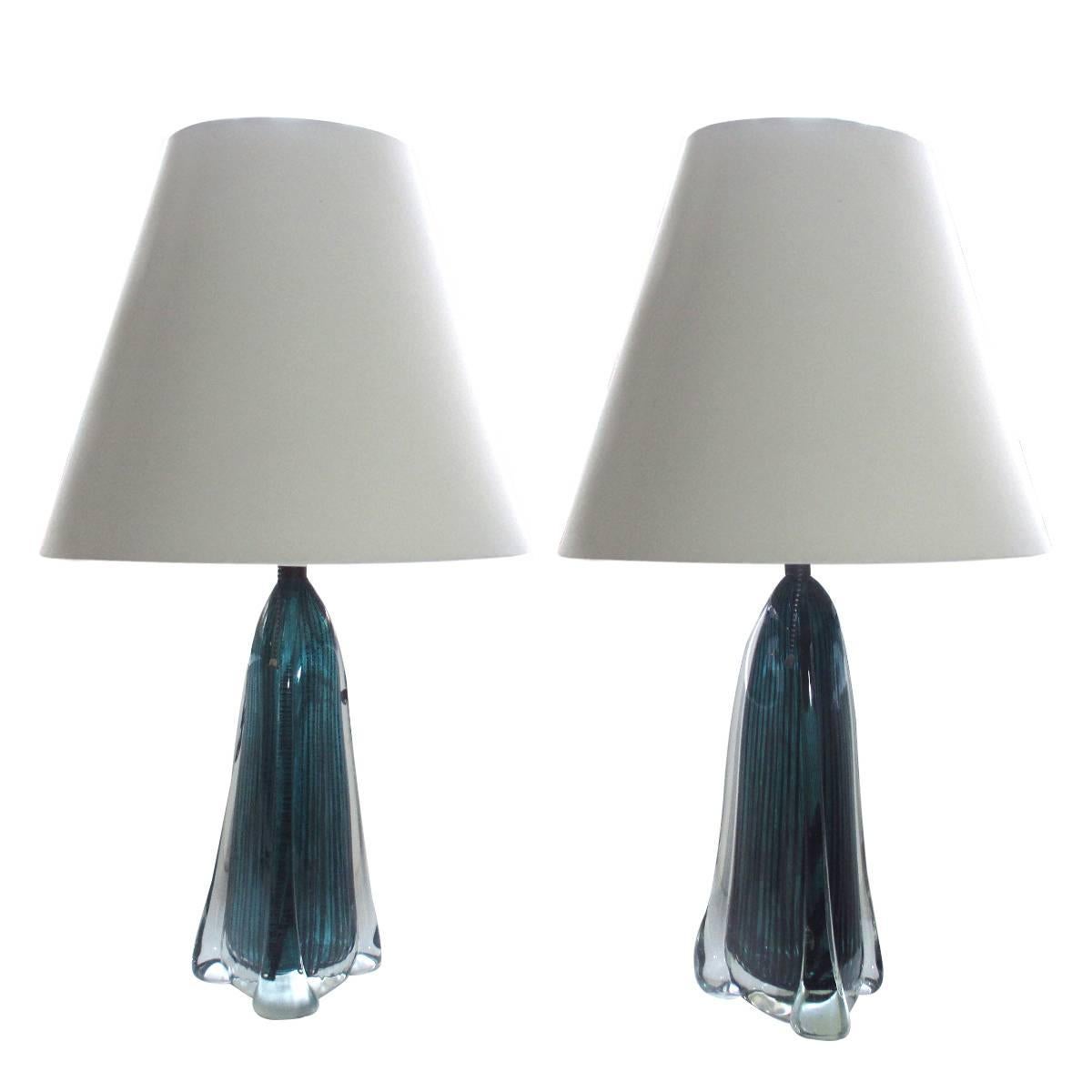 Pair of Sommerso Glass Table Lamps, 1950s