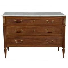 Antique French Louis XVI Walnut with Marble Top Chest of Drawers, 1800s