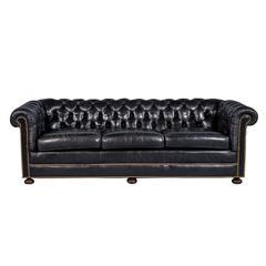 Retro Distressed Black Leather Chesterfield